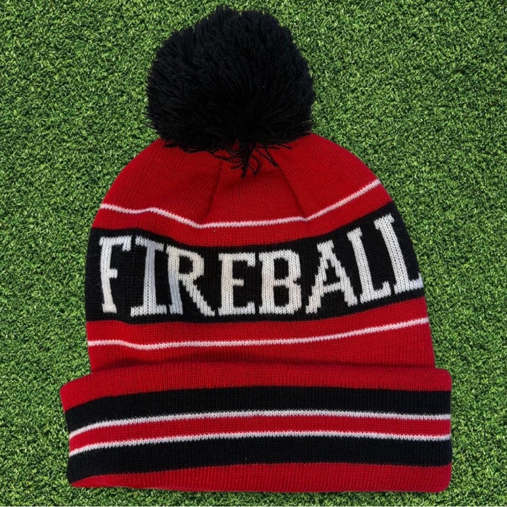 American Apparel Red and Black 'FIREBALL' Pom Beanie